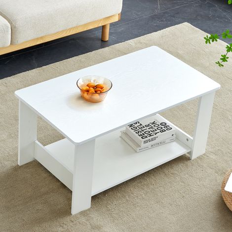 Tavolino da caffè 90x50x42 cm, Doppio Ripiano, Robusto e Resistente al Carico, Facile Montaggio, Bianco Legno, per Soggiorno (1/5)