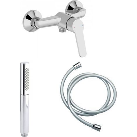 JACOB DELAFON Mitigeur de douche Aimé chrome + Douchette 2 jets chromé + Flexible lisse Chrome (1/5)