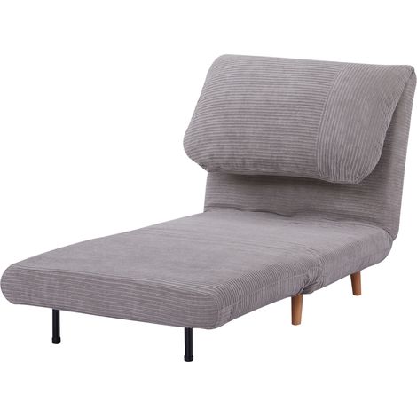 Fauteuil convertible 2 en 1 avec lit d'appoint, appui-tête réglable, velours côtelé gris, 82x87x89 cm