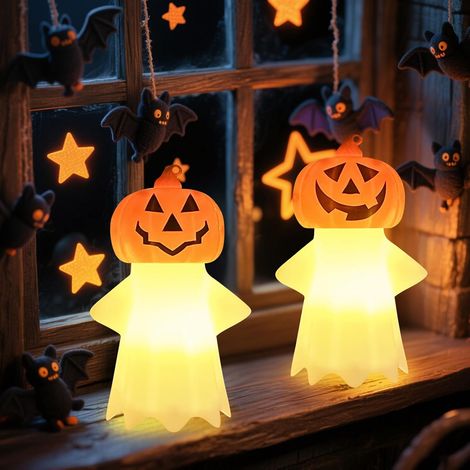 Halloween Kürbis Lantern Geister décoration, 2 pièces Halloween décoration Kürbis Geister Figuren avec LED éclairage (1/5)