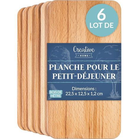 6 x Planches à Découper Bois Petit Déjeuner 22,5 x 12,5 cm