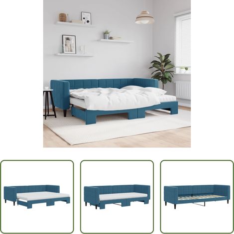 Schlafsofa - Tagesbett Ausziehbar mit Matratzen Blau 80x200 cm Samt (1/5)