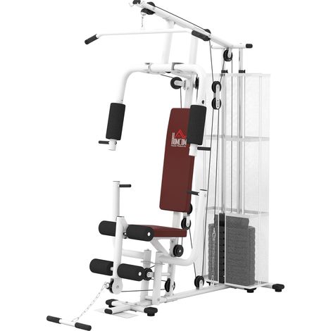 Stazione Fitness Multifunzione per Casa e Palestra con 4 Imbottiture, in Acciaio e PU, 150x110x210 cm, Bianco