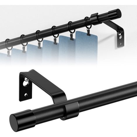 tringle rideau de 68 à 124 cm avec embouts simples, Tringles à rideaux Noir pour fenêtres avec supports, tringle a rideau ajustable de 16 mm de diamètre pour chambre, salon, cuisine (1/5)