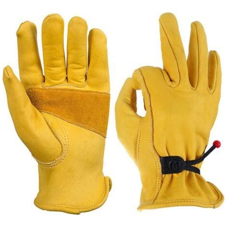 ALLIANDISGants de jardinage sécurité avec Grip travail , avec boucle et ruban adhésif de poignet, 1 paire en fibre de peau de vache-Jaune L (1/5)