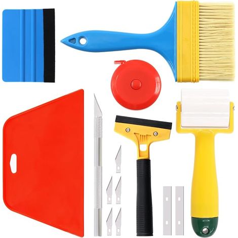 papier peint Smooth Tool Set, grattoir, couteau à graver avec lame, ruban à mesurer, rouleau de couture et pinceau adhésif pour coller papier peint sac de voiture vinyle vitre teintée (1/5)