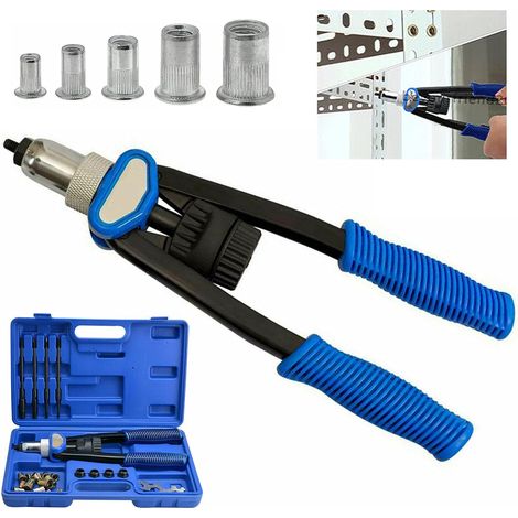 Ensemble de pinces à rivets - M5 M6 M8 M10 M12 Pinces à rivets - Poignée filetée pour écrou à rivet manuel, 150 écrous à rivet - Kit de rivets pour automobile et meubles (1/5)