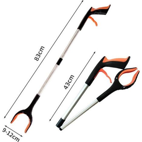 Pinza da giardino pieghevole, 83 cm - adatta per uso interno ed esterno, per raccogliere oggetti e rifiuti, pratica per anziani e persone con problemi alla schiena, colore arancione (1/5)