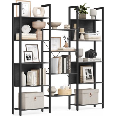 Bibliothèque avec 14 étagères, Cadre en métal, étagère pour Salon, Bureau à Domicile, Style Industriel, 24 x 158 x 166 cm, Noir ébène et Noir Encre LLS107B56 (1/5)