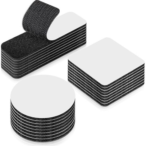 24 pezzi di toppe in velcro - Tre misure - Organizzatore di cavi - Velcro cucibile - Autoadesivo - Nastro per tappeti - Nastro per zerbino - Toppa in velcro - Adatto per casa, auto e ufficio - Nero (1/5)