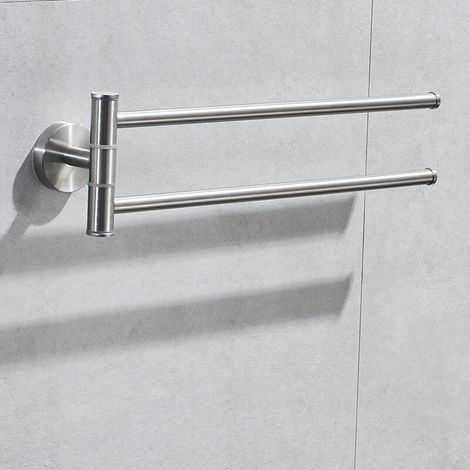 Porte-serviettes pivotant de cuisine – Porte-serviettes pivotant à 2 bras fixé au mur – Finition brossée en acier inoxydable 304 (1/5)