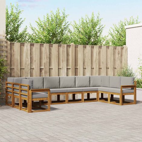 Outdoor-Sofagarnitur mit Kissen 10 pcs Natürlich und Hellgrau