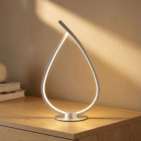 Lampada da tavolo a LED argento Lampada da comodino di design Lampada da tavolo moderna, interruttore a cavo, 6W 256Lm bianco caldo, LxLxH 20,5x12x37,5 cm