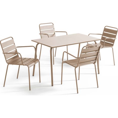 Ensemble table de jardin et 4 fauteuils en métal taupe - Palavas (1/5)