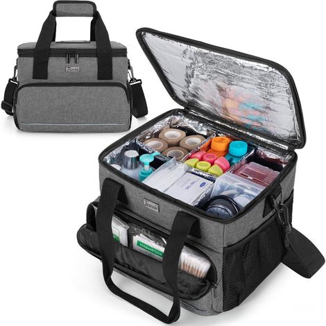 Isolierte medizinische Tasche mit 5 Trennwänden, 30x26x21 cm, Grau