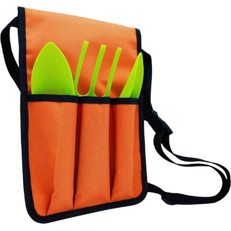 Ensemble de 3 outils de jardin – Outils de jardinage pour enfants – Sac banane inclus – Tissu Oxford – Orange (1/5)
