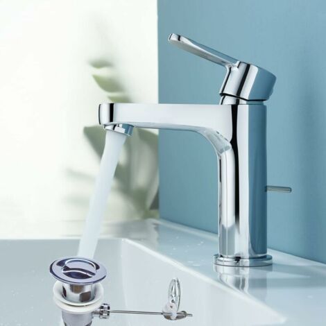 Robinet Lavabo avec Tirette Vidage Robinet Salle Bain Chrome avec Hauteur de Bec 112 mm Mitigeur Lavabo en Laiton Mitigeur Salle de Bain Chaude et Froide Reglable (1/3)