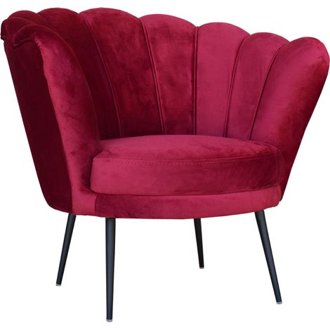 Poltrona in velluto Bordeaux - modello conchiglia e gambe metallo nero (1/5)