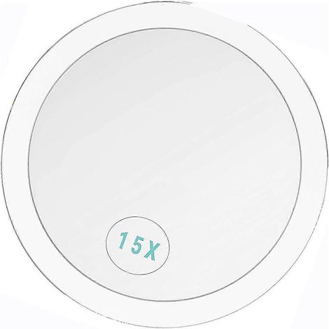 Miroir grossissant x15 pour l'application du maquillage - Épilation à la pince et retrait des points noirs/imperfections. Miroir rond avec trois ventouses pour une fixation facile.