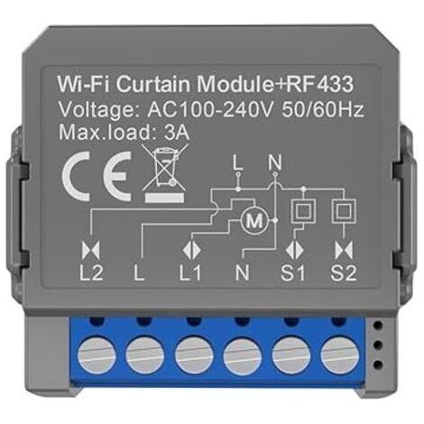 Interrupteur de rideau intelligent WiFi, module de rideau télécommandé, AC100 à 240 V 50/60 Hz IP20, minuterie étanche, disjoncteur à commande vocale, module intelligent de commutateur de store RF433 (1/4)