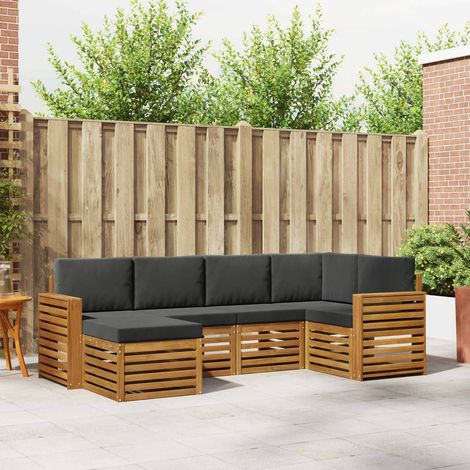Ecksofa Set 6 pcs Natur und Anthrazit Massivholz Akazie