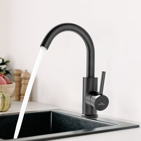 Auralum Rubinetto Lavabo Girevole a 360° Miscelatore Monocomando per Bagno con Aeratore Rimovibile, Rubinetto Lavabo dell'acqua calda e fredda, Nero (1/5)