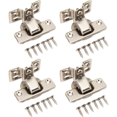 Charnières de placard à bras court en acier laminé à froid, lot de 4, avec base à 4 trous, pour cuisine et chambre. (1/5)