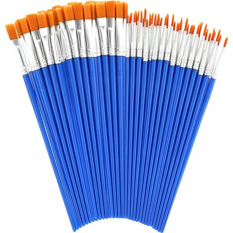 Pinceau - Rond Et Plat En Nylon - Pour Peinture Acrylique Aquarelle Huile - Lot De 30 (1/5)