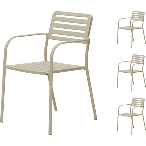 Lot de 4 fauteuils de jardin empilables en métal beige - BACA (1/5)