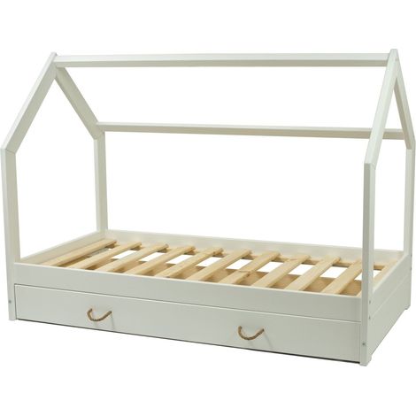 Lit enfant bois massif - style scandinave - lit cabane - 160x80cm - blanc (1/3)