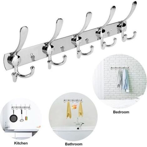 Crochet Mural Patères Porte Manteaux, 5 Crochet multifonction Cintre en Acier Inoxydable Solide Hanging Manteau Chapeau Vêtements