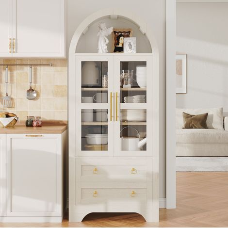 CHICFURN Aparador alto 76,2 x 40,1 x 180 cm blanco con vidrio, estantes regulables y cajones (1/5)