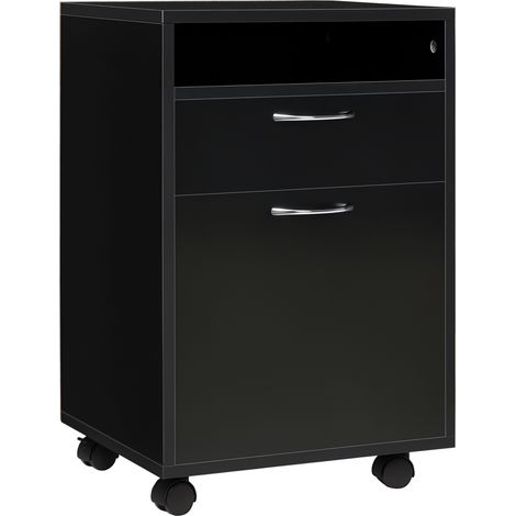 Cajonera con ruedas, 1 compartimento, 1 estante, 1 cajón, 40 cm x 3 cm x 60 cm, negra