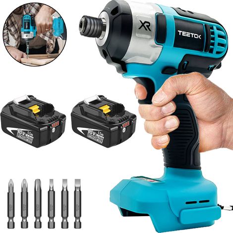 Tournevis à frapper, perceuse à percussion sans fil pour voiture, vitesse variable avec 6 embouts de tournevis + 2 batteries 5,5 A (sans chargeur), compatible avec batterie Makita