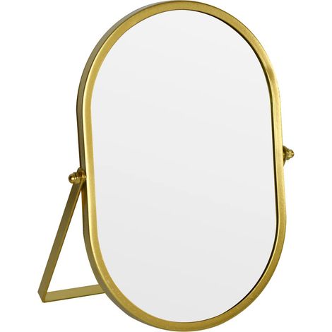 Miroir de courtoisie ovale avec support, cadre en métal, doré, 15 x 22,6 cm (1/5)
