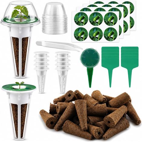 Kit de cultivo hidropónico - 108 piezas - Esponjas de cultivo con cestas de plantación, tapas y etiquetas, accesorios hidropónicos para interior y exterior, esponjas de repuesto (1/5)