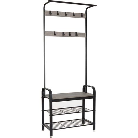 Meerveil Stand Appendiabiti, Vintage Attaccapanni Autoportante con Scarpiera a 3 Ripiani Porta Abiti, braccioli, 9 Ganci Rimovibili per Ingresso, Soggiorno, Camera da Letto,corridoio, Grigio (1/5)