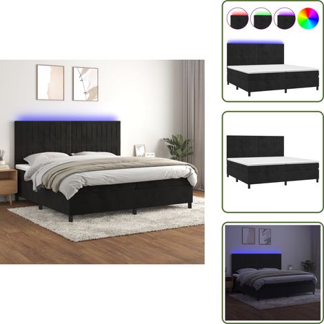 Sommier à lattes de lit matelas et LED Noir 200x200 cm Velours - Lit Plateforme - Lit Design - Lit Capitonné - Lit Velours - Lit Avec Éclairage Led (1/5)