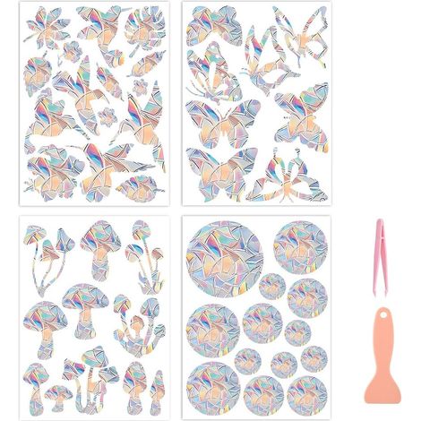 Prisma Fensteraufkleber, 4 Blatt Suncatcher Sticker, Vogelschutz Aufkleber, Anti Kollisions Fenster Aufkleber, Fenstersticker für Stoppt Vögel Türfenster, Fensterbilder Frühling (1/5)