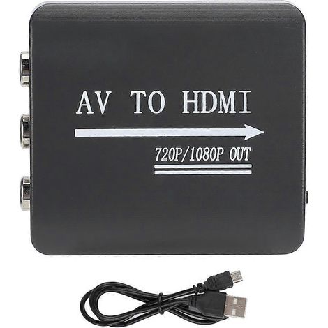 Mini adaptateur convertisseur vidéo AV CVBS RCA vers HDMI 1080p, commutateur de signal TV noir (1/4)