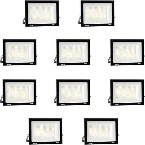10pcs 300W 30000LM Projecteur LED Extérieur 6000K Blanc Froid Spot LED Extérieur IP65 Etanche Projecteur LED pour Terrasse Jardin Parc Garage Cour Entrée