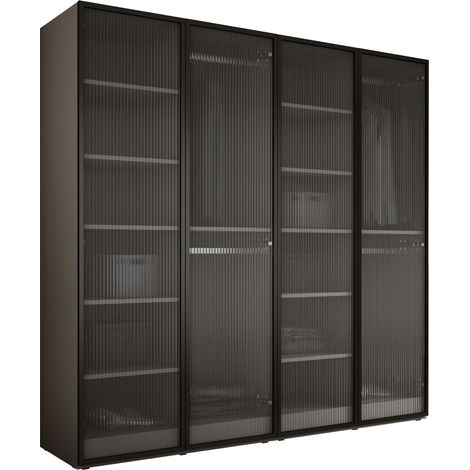 Armoire gris platine avec verre rainuré – Dimensions 200 x 200 x 51 cm – Panneaux stratifiés – Porte à charnières – 3Xe Living (1/5)