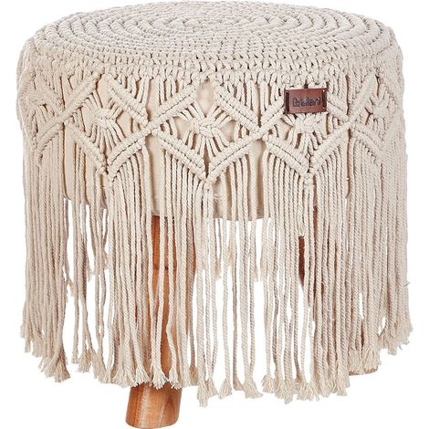 Sgabello cotone macramè beige fatto a mano Nawabad