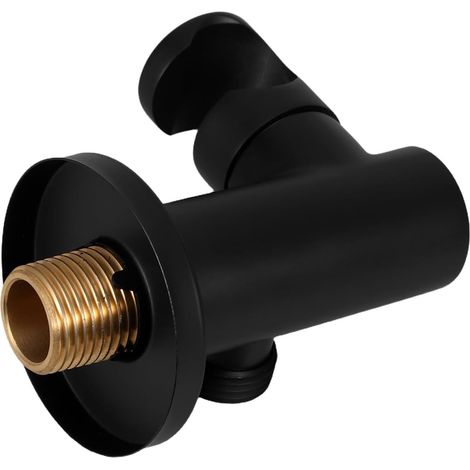 Raccord de flexible de douche mural en laiton noir en forme de L avec support pivotant pour douchette à main (1/5)