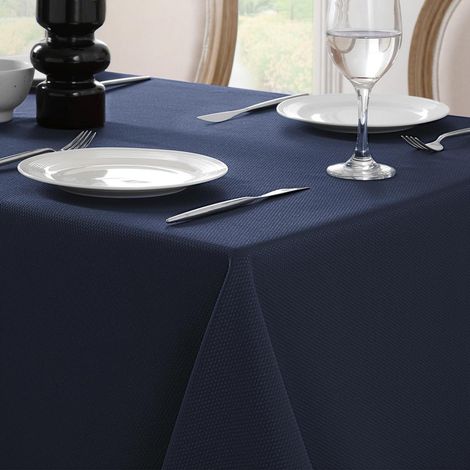 Tischdecke rechteckig 150x210 cm Navy mit geometrischem Muster, wasserabweisend