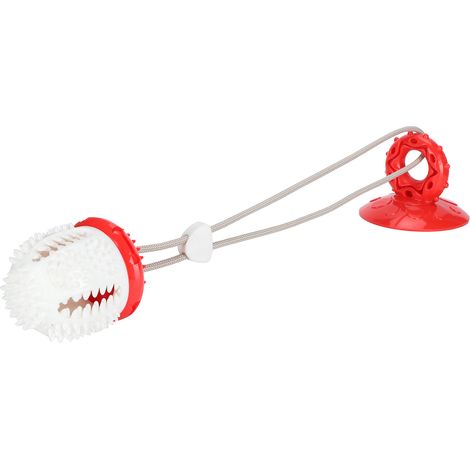 Jouet à mâcher pour chien, distributeur de nourriture et brosse à dents, avec ventouse, rouge et blanc. (1/5)
