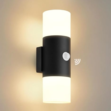 14W Lampe d'extérieur avec détecteur de Mouvement Noir, IP65 Applique Murale avec 2GU10 Ampoule, 3000K Moderne éclairage Extérieur avec Rotation à 350°, Aluminium Applique pour Balcon (1/5)