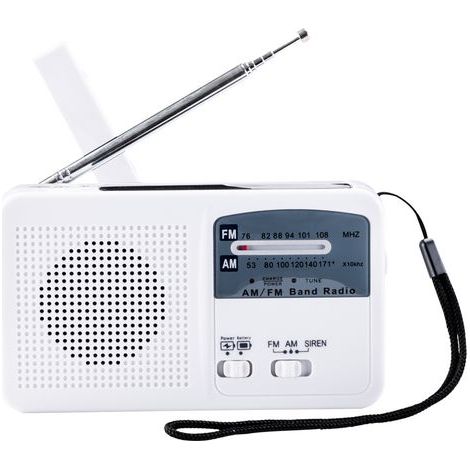 Radio d'urgence solaire AM FM longue durée à manivelle, lampe de poche LED rechargeable par USB légère pour les urgences (blanc) (1/5)