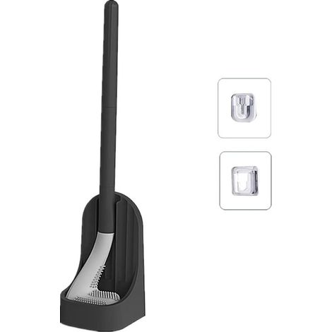 Manyao Brosse Toilette Silicone, Brosse WC Murale Balayette WC Silicone Brosse a Toilettes WC avec Support à séchage Rapide pour Toilette de Salle de Bain (Le Noir) (1/5)
