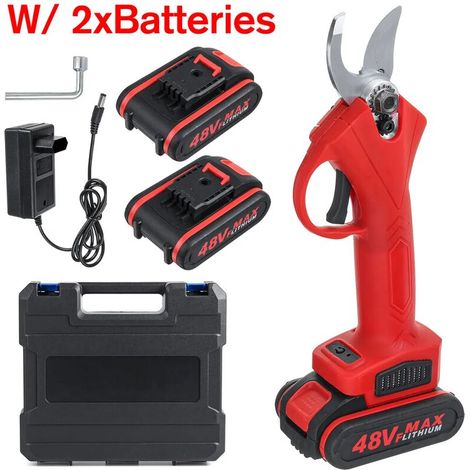 Sécateur sans fil 48 V avec batterie, taille-haie, cisaille à élaguer avec 2 batteries rouges 48 V (2 unités) (1/4)